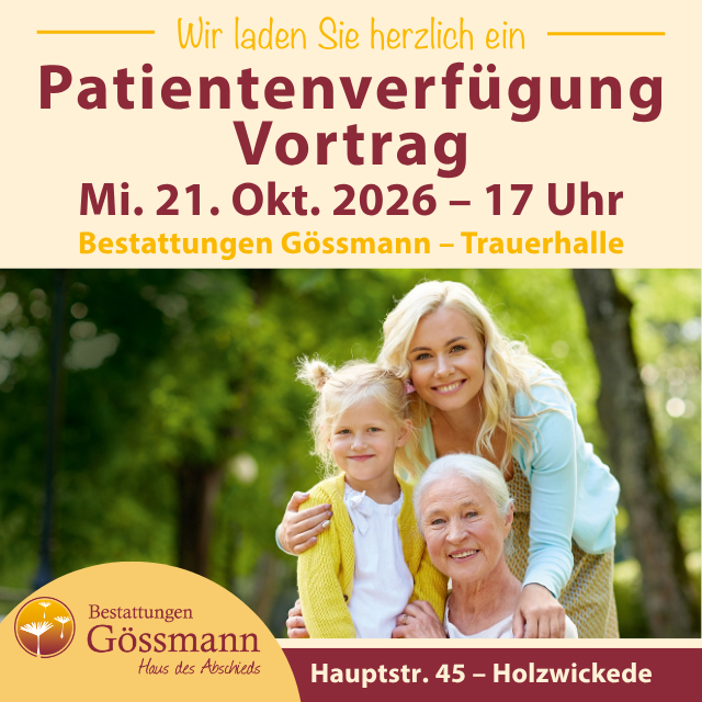 Vortrag zur Patientenverf&uuml;gung bei Bestattungen G&ouml;ssmann